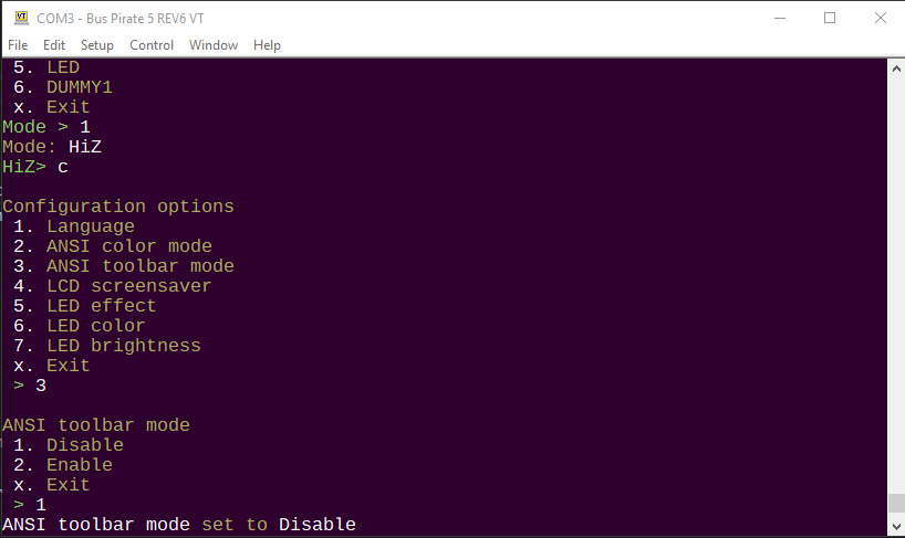 Disable the Bus Pirate toolbar